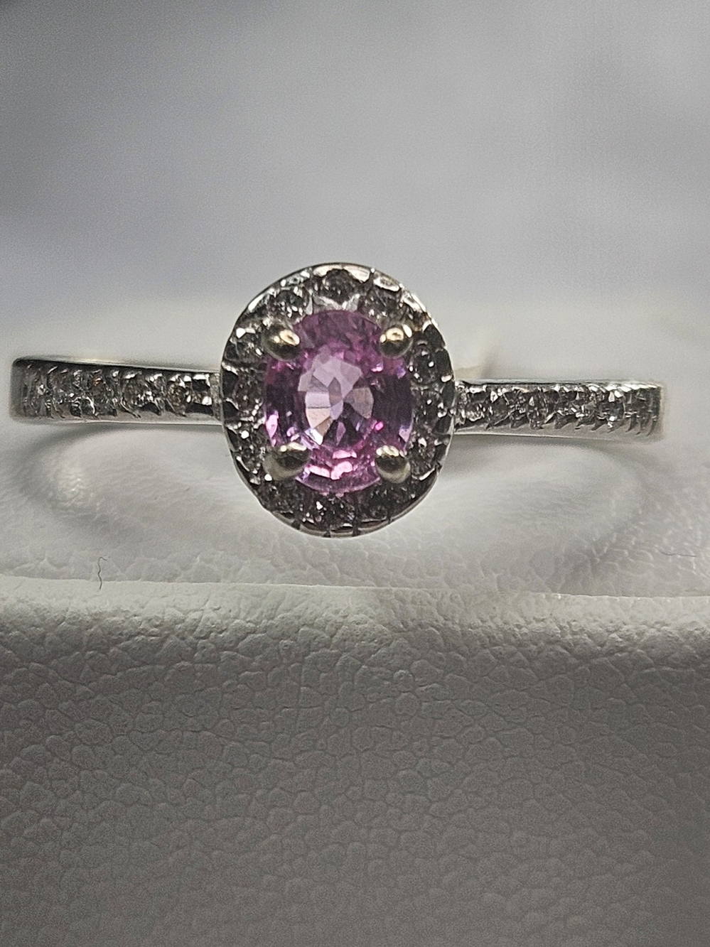 14kt. White Gold Pink Sapphire And Diamond Halo Ring